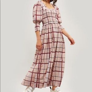Ganni checked cotton blend maxi dress
